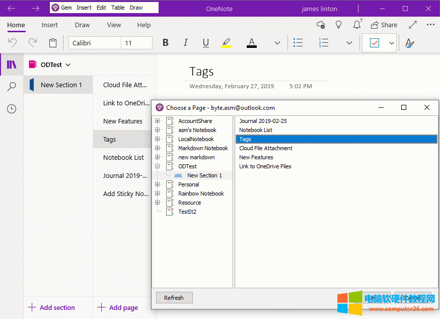 選擇標(biāo)記所在的 OneNote 頁(yè)面