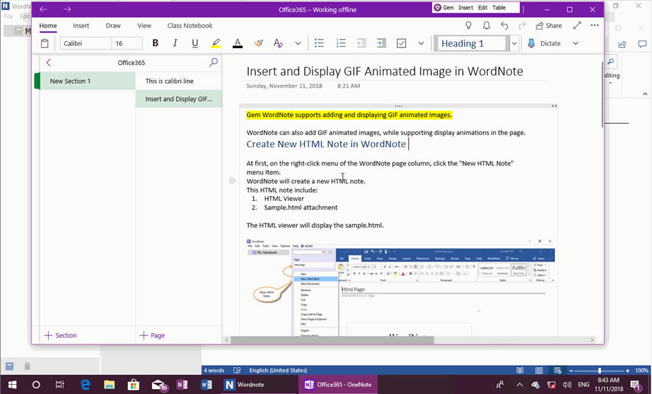 ʹ Gem Menu for OneNote UWP 鹦ܣ OneNote ăݞ Word ęn