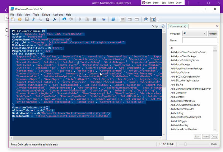 ʹ䌚ˆε“ճNı”ܣճN Windows PowerShell ISE (f)Ɓ(li)Ĵa OneNoteZ(y)ʽ