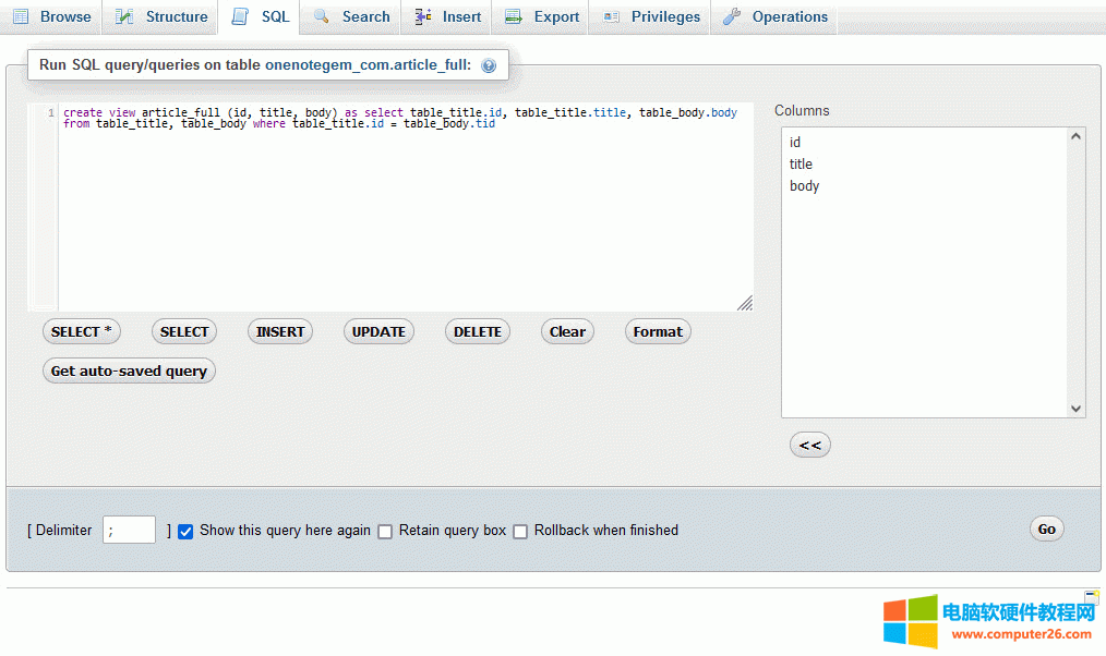  phpMyAdmin ͨ^ SQL ZϳɌõҕD article_full