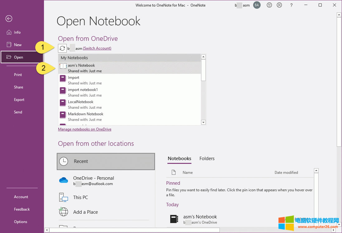 步驟 1. 登錄源 OneDrive 賬戶,打開 OneNote 筆記本,并同步完全