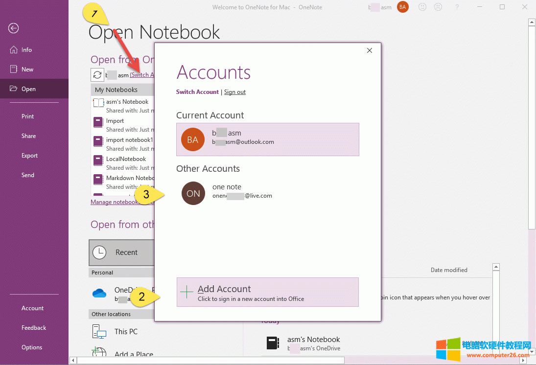 步驟 2. 切換,添加,登錄目標(biāo) OneDrive 賬戶