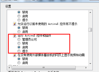 勾選運(yùn)行Activex控件和插件一欄的啟用