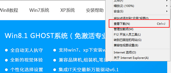 Win8系統(tǒng)IE瀏覽器怎么打開下載項(xiàng)
