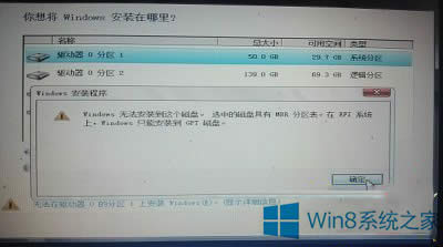 安裝Win8時提示選中的磁盤具有MBR分區(qū)表的應對措施