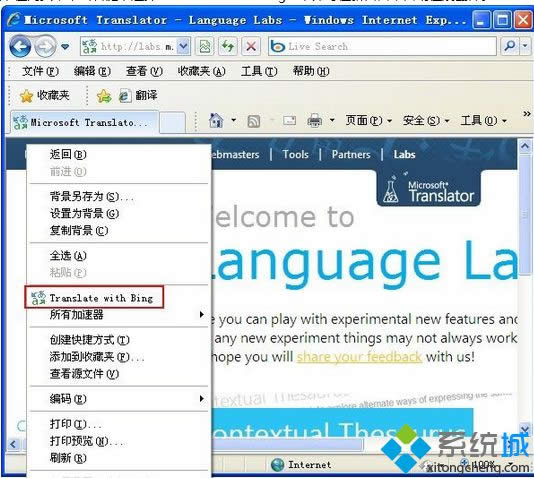 選擇“Translate with Bing” 選擇“Translate with Bing”